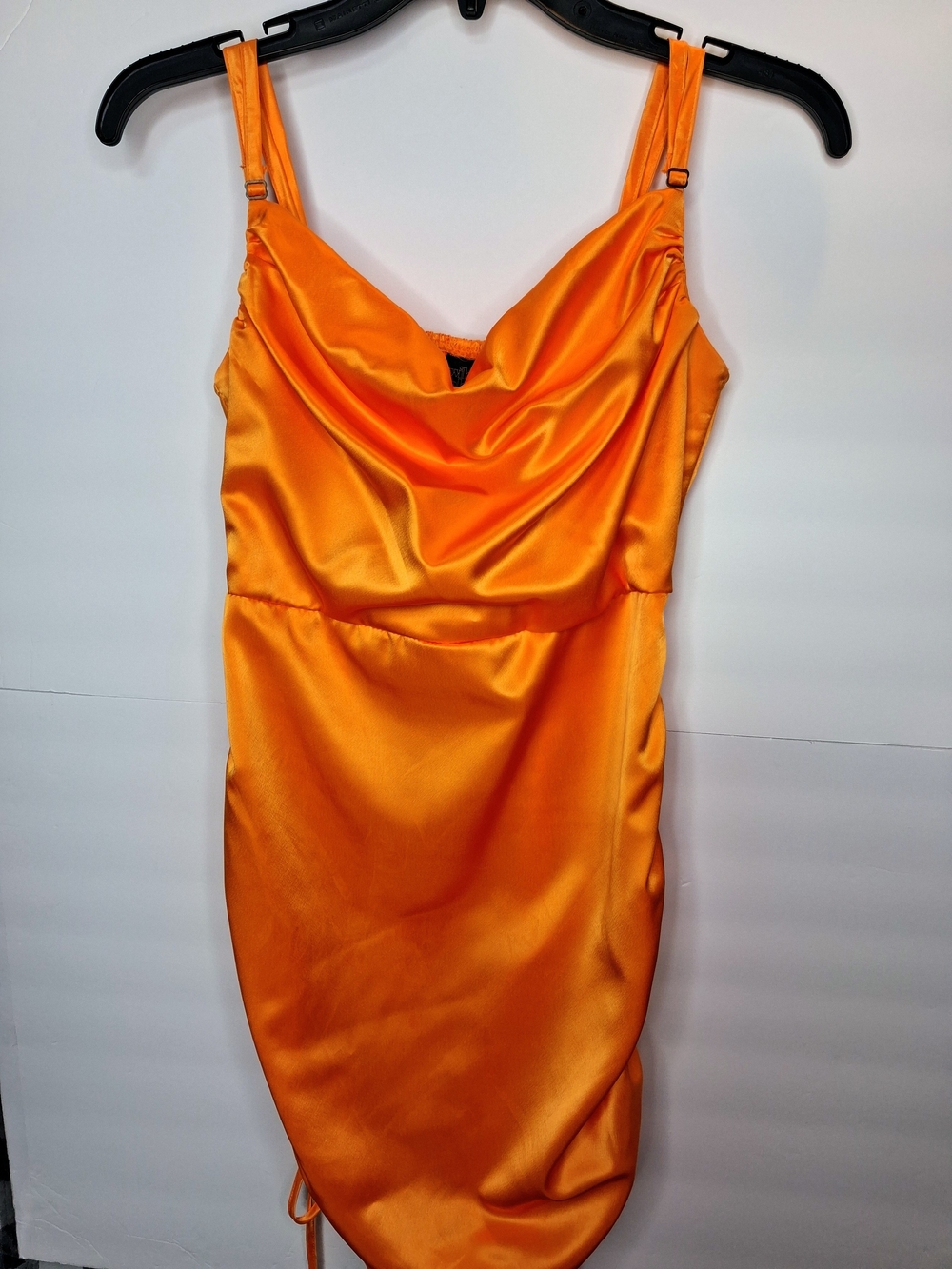 Wild Fable Orange Satin Bodycon Dress with Rouched Sides